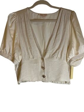 Everly Rose Cream V-Neck Button Front Cropped Blouse, NWT Sz XL